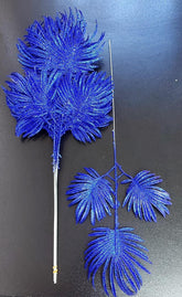 Frunze decorative palmier albastru închis cu sclipici - 12 buc/set